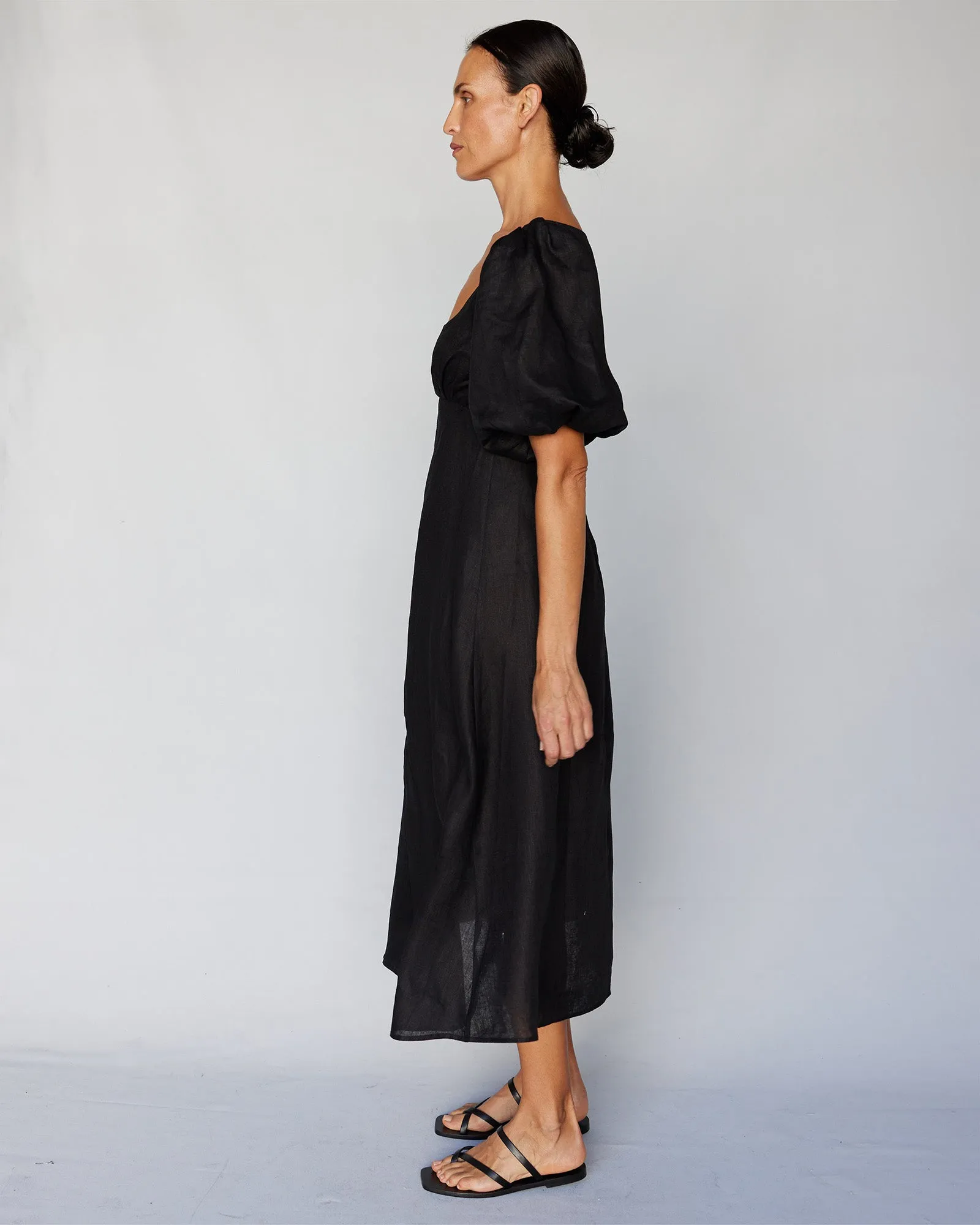 Romilly Linen Midi Dress - Black