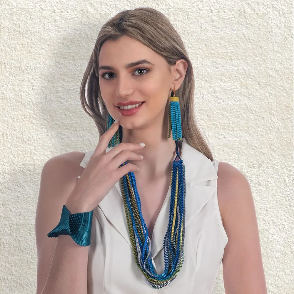 Satin Pleated Earrings Essilp Turquoise Gold E-TG