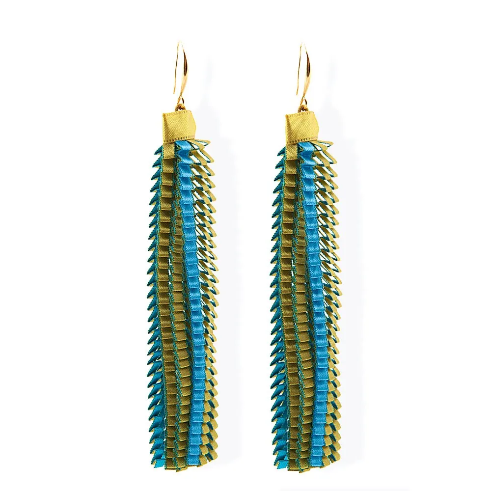 Satin Pleated Earrings Essilp Turquoise Gold E-TG