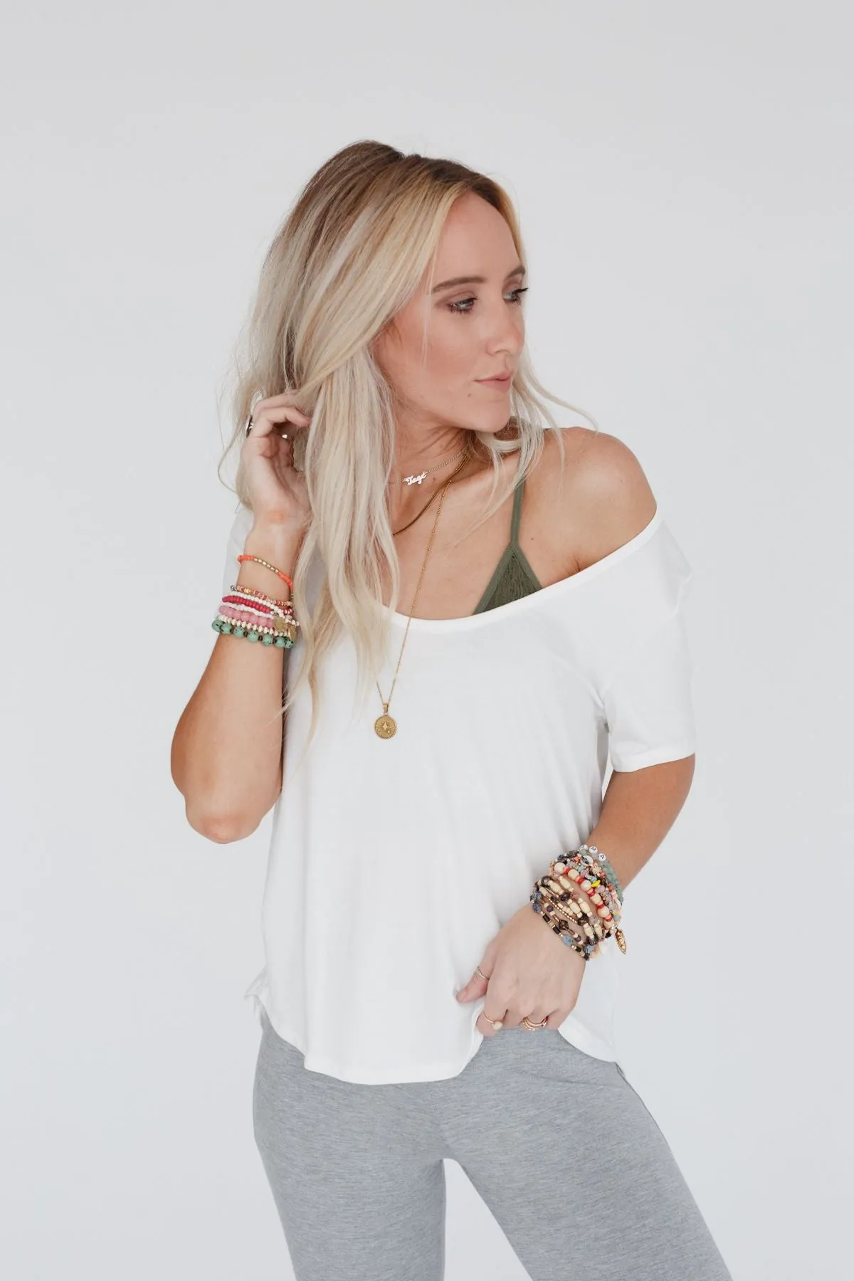 Scoop Neck Bralette Tee - White