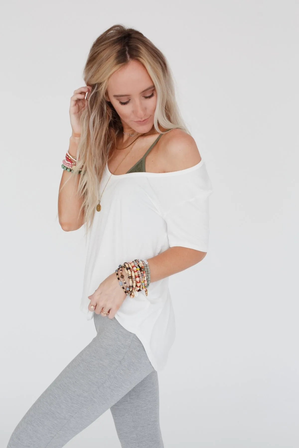 Scoop Neck Bralette Tee - White