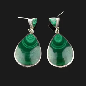 Silver Malachite Post Dangle Earrings