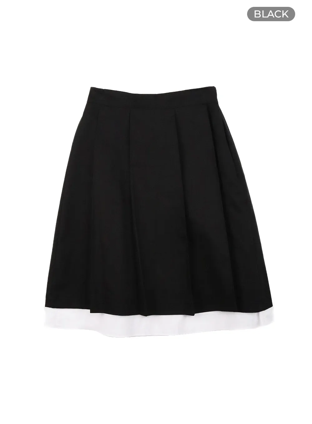 Solid Two Layered Pleated Midi Skirt OM425