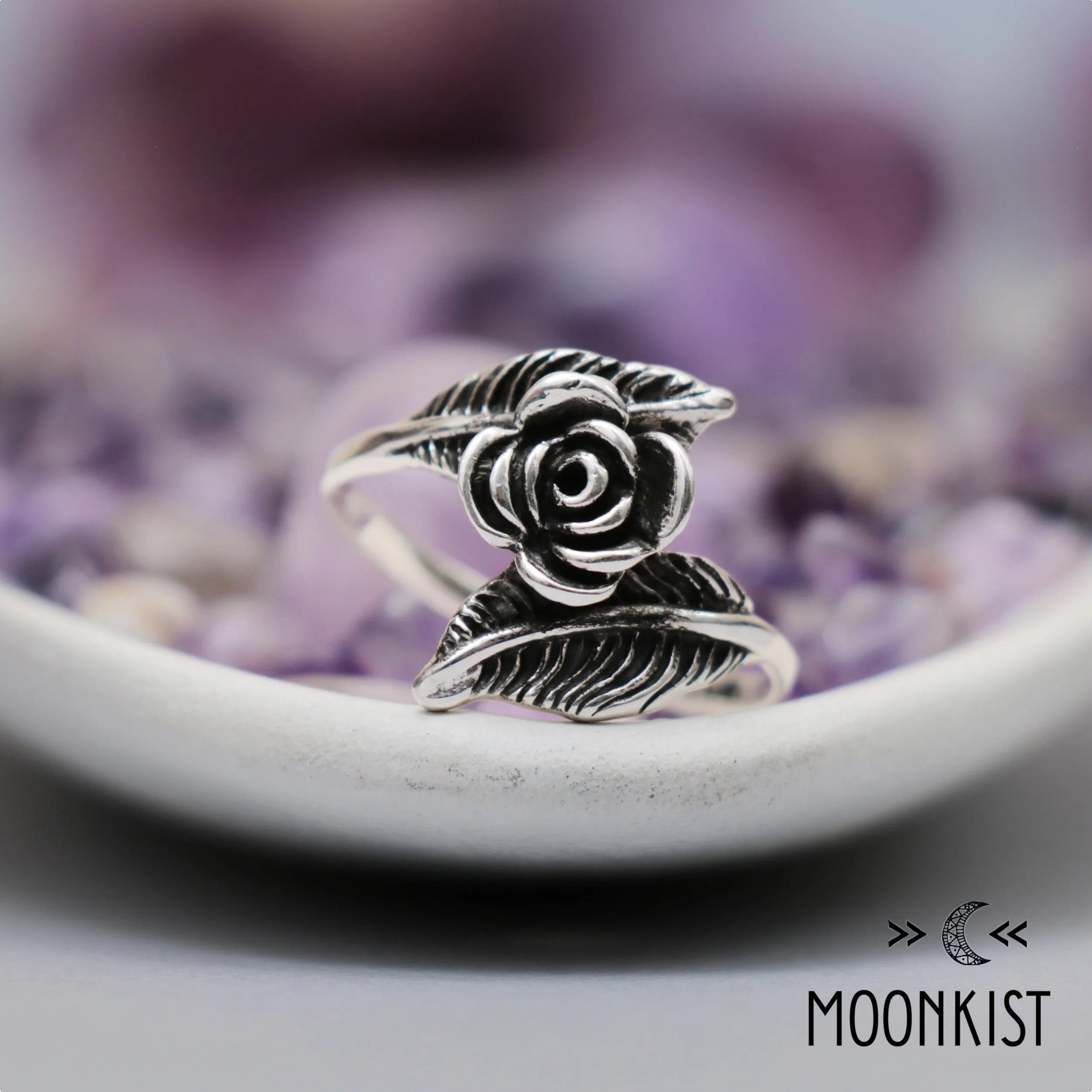 Sterling Silver Rose and Feather Ring | Moonkist Designs