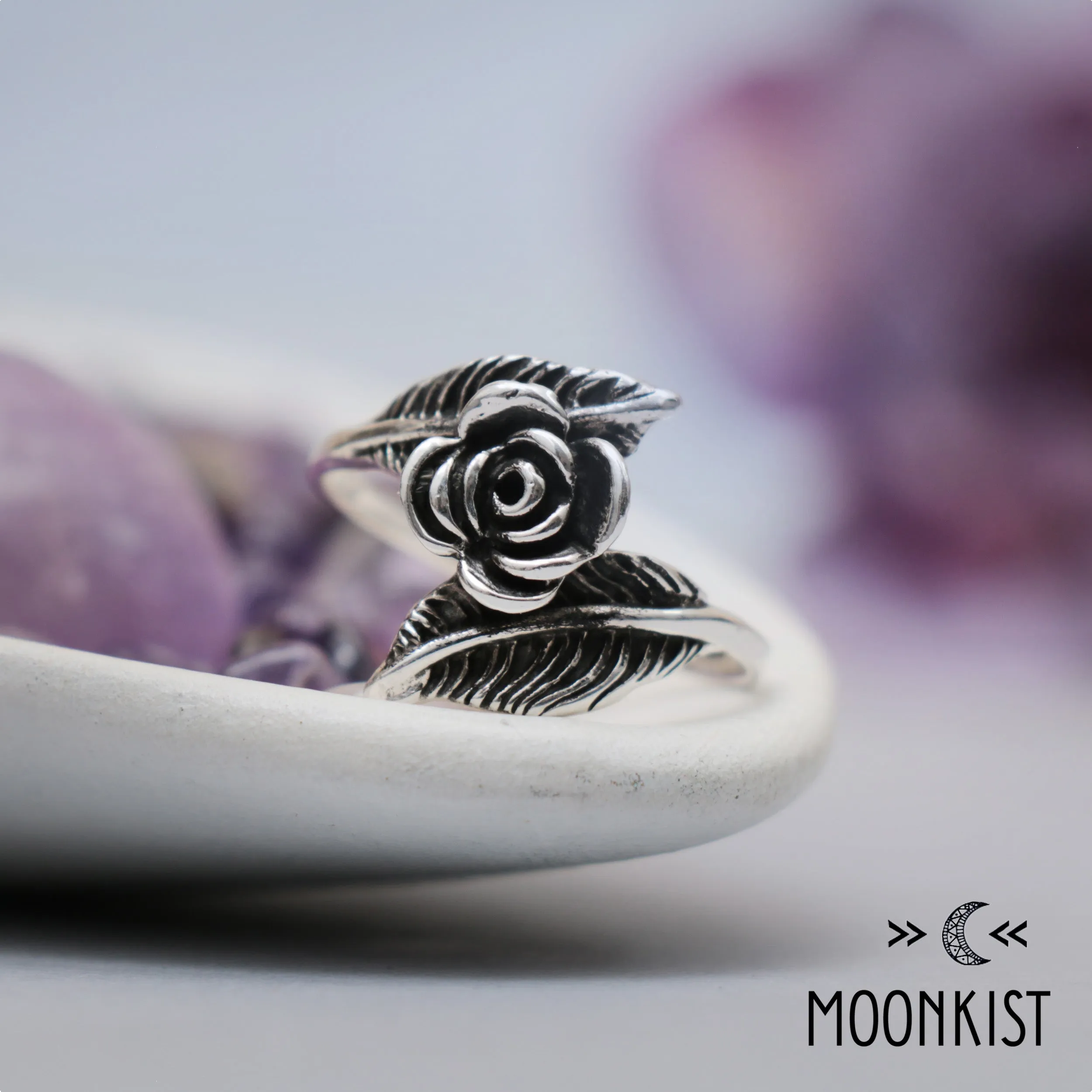 Sterling Silver Rose and Feather Ring | Moonkist Designs