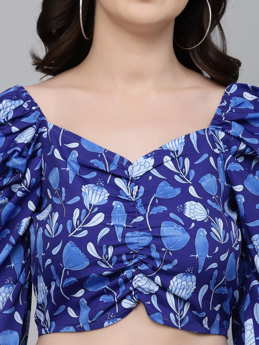 Style Quotient Women Blue Floral Printed polyester Regular Smart Casual Top