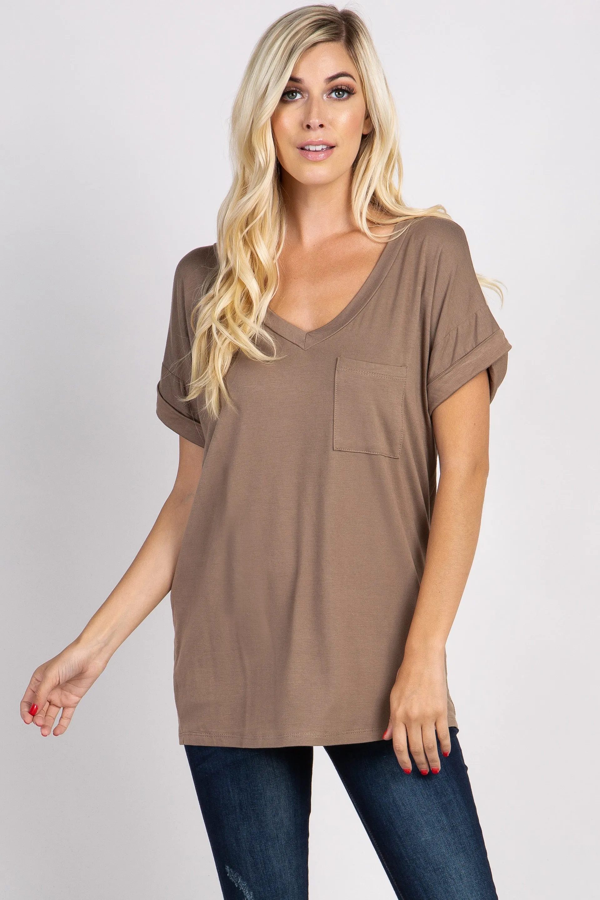 Taupe Solid Pocket Maternity Top