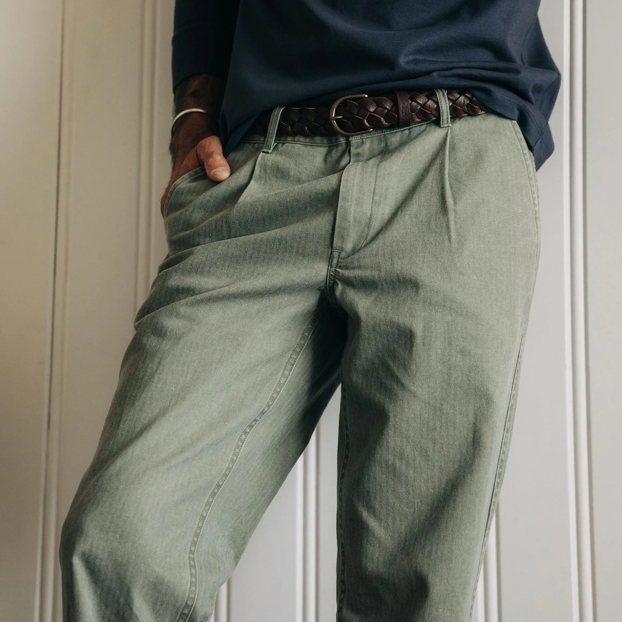 The Matlow Pant in Dried Sage Pigment Herringbone