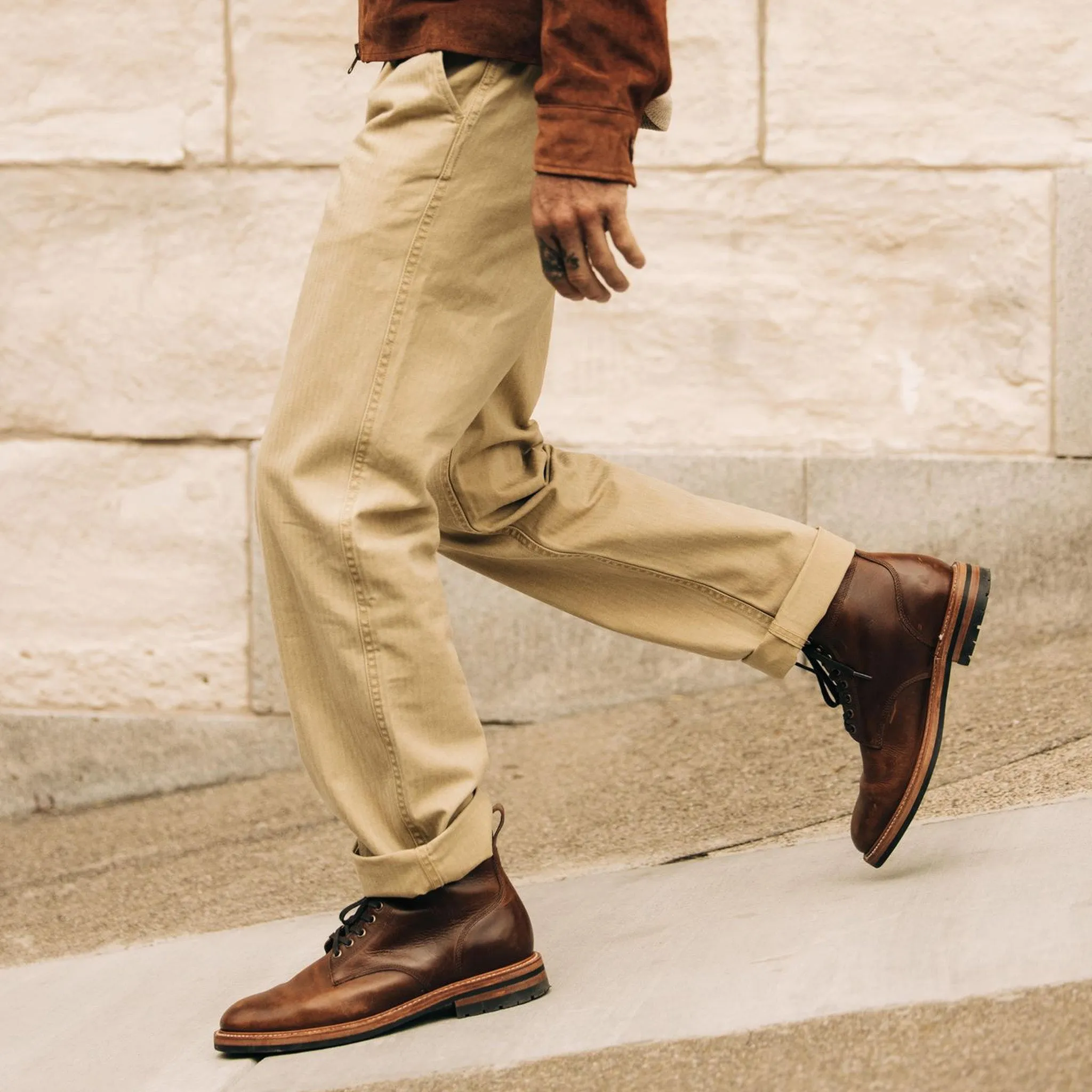 The Matlow Pant in Light Khaki Pigment Herringbone