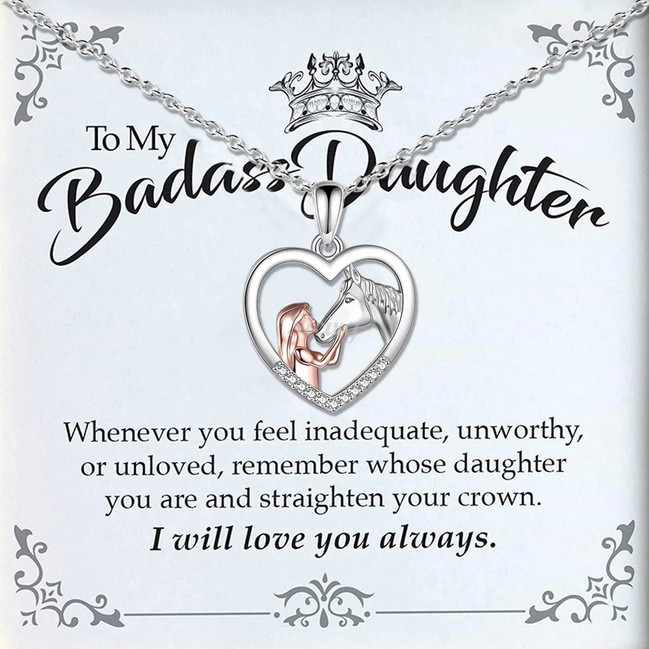 To My Badass Daughter Necklace-Horse Girl