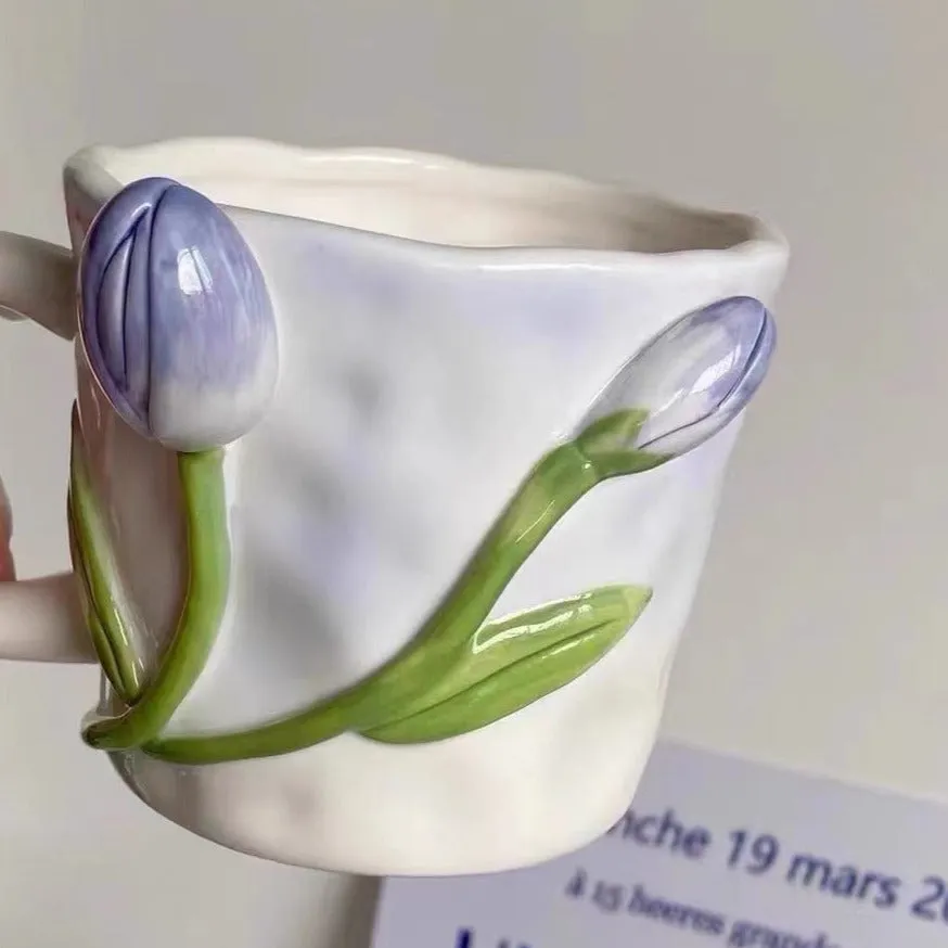 Tuplid Lily Flower Ceramic Mugs Kimi