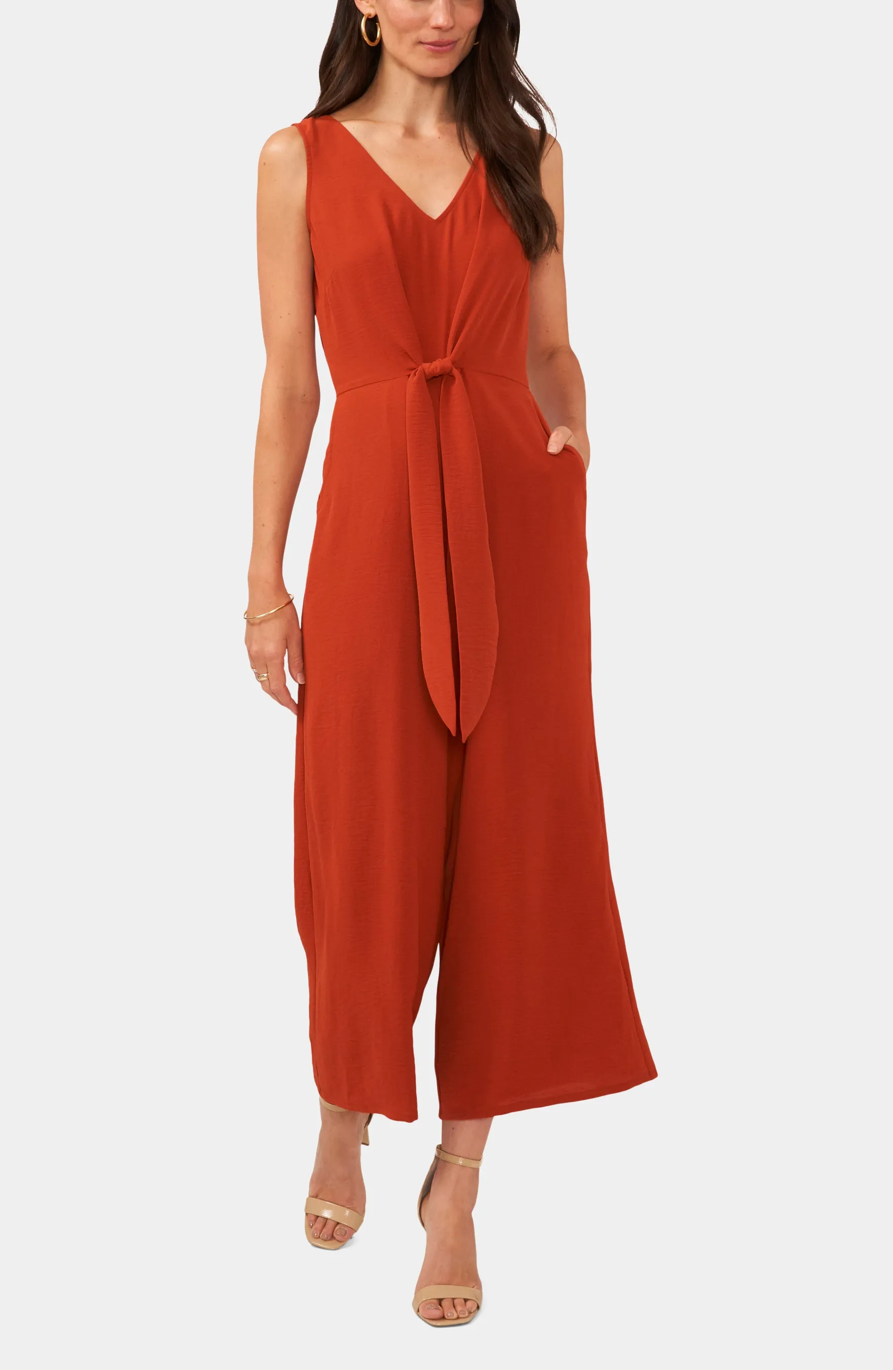 V-neck Front Tie Jumpsuit