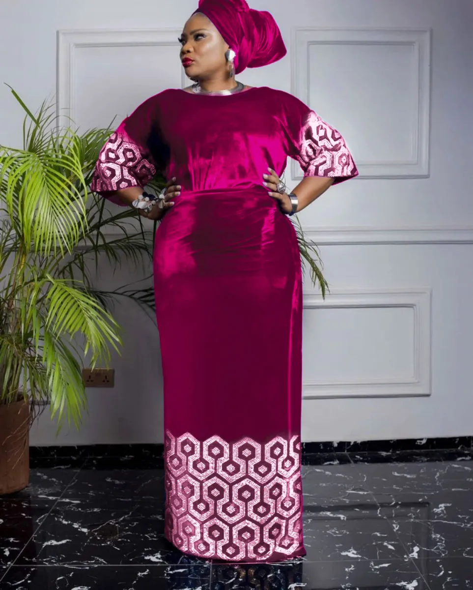 Velvet African Dress for Women – Elegant Long-Sleeve Traditional Attire