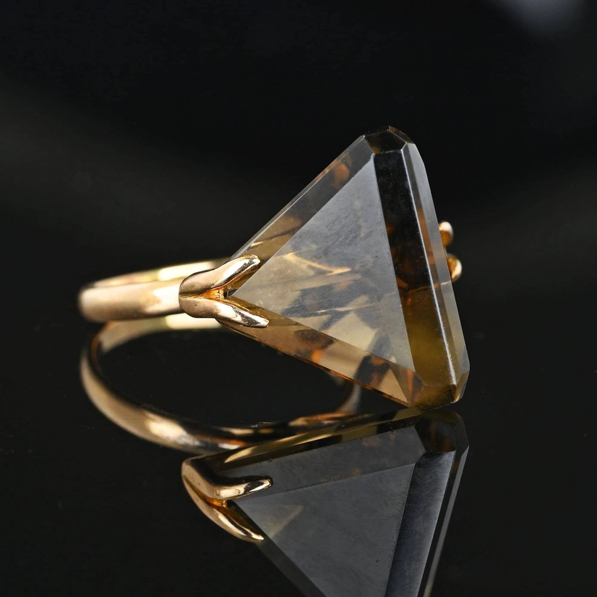 Vintage 14K Gold Fancy Cut Smoky Quartz Ring