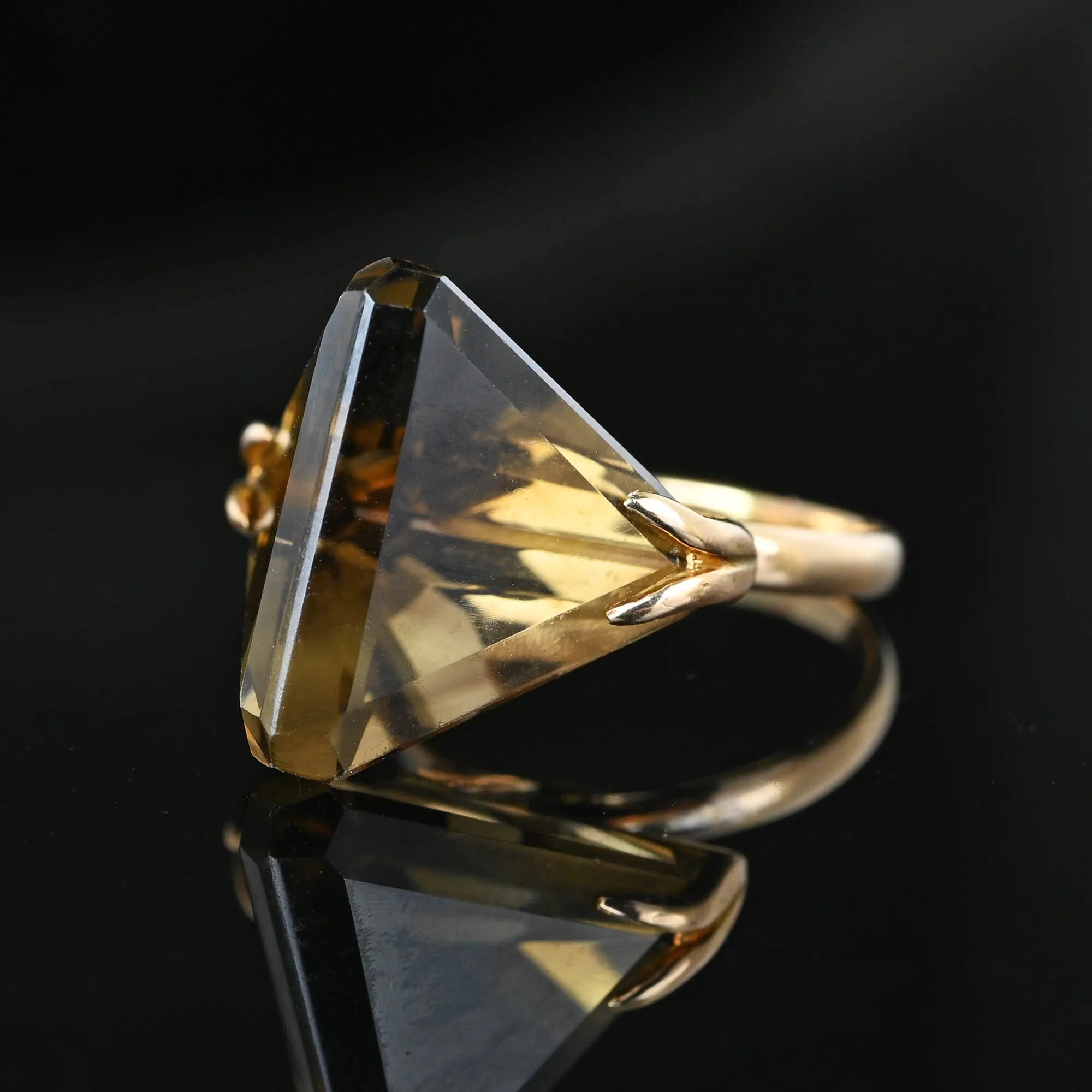 Vintage 14K Gold Fancy Cut Smoky Quartz Ring