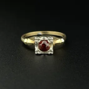 Vintage Art Deco 14K Gold Garnet Solitaire Illusion Ring, Sz 6.5