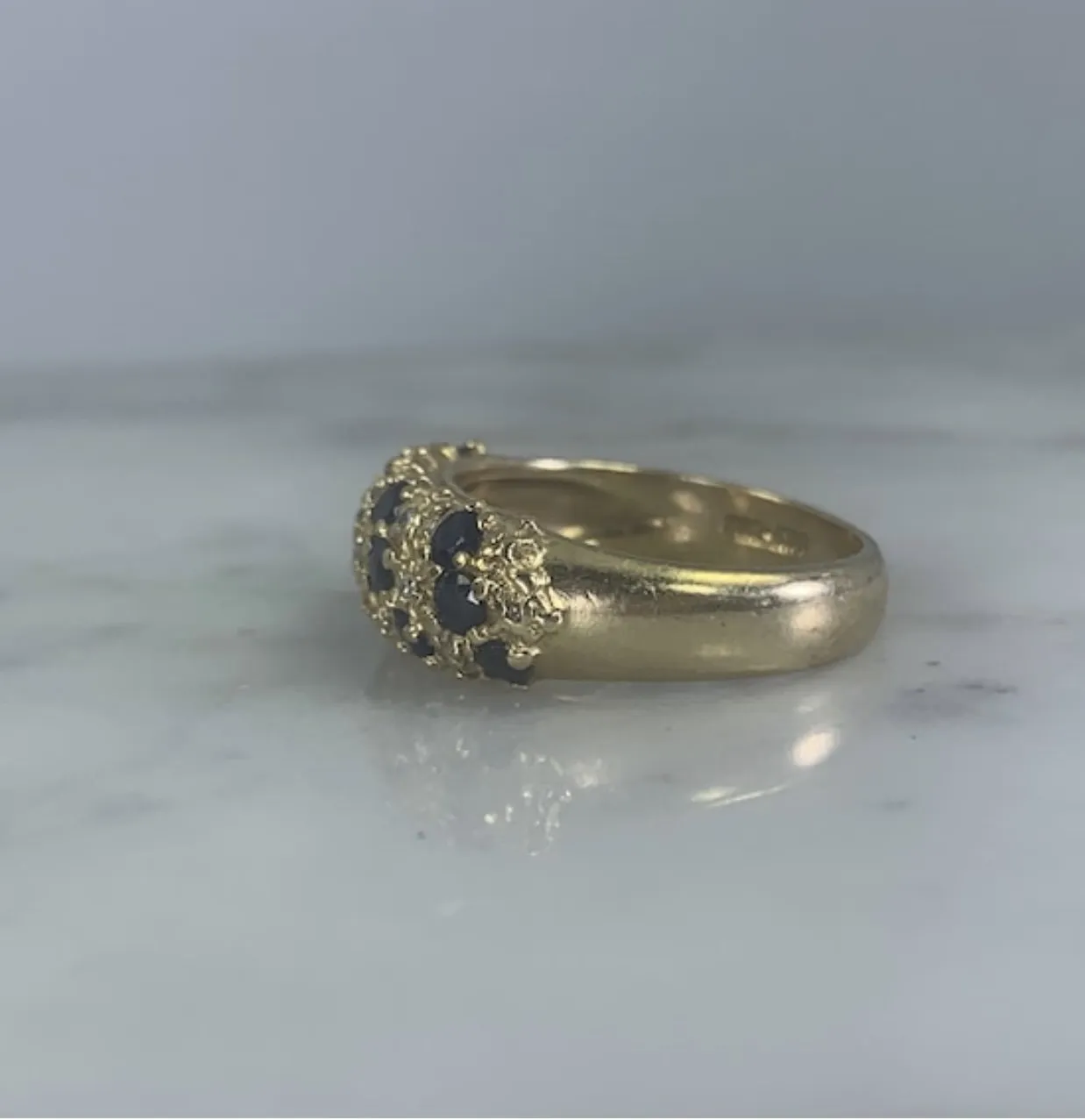 Vintage Sapphire and Diamond Ring set in 14k Yellow Gold. Unique Wedding Band. September's Birthstone.