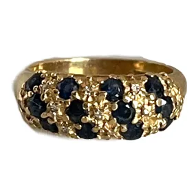 Vintage Sapphire and Diamond Ring set in 14k Yellow Gold. Unique Wedding Band. September's Birthstone.