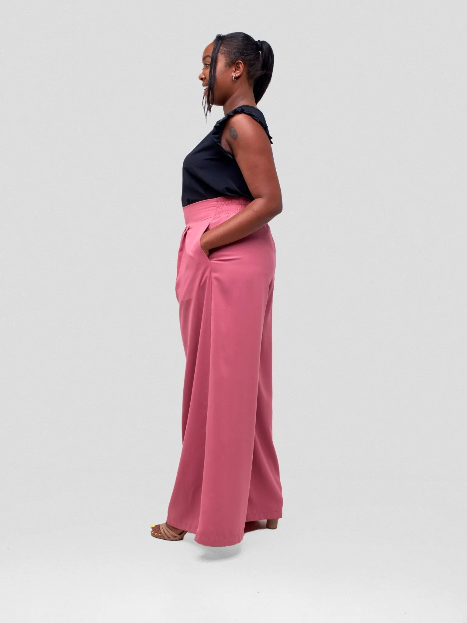 Vivo Ava Pleated Wide Leg Pants - Pink