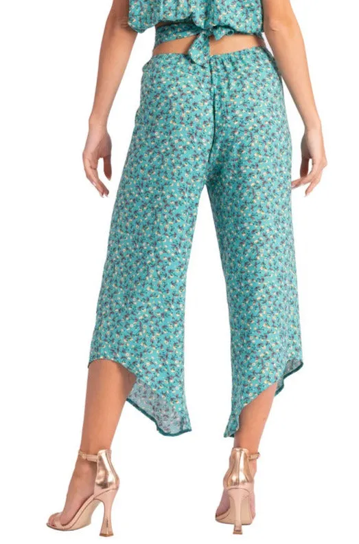 Waist Tie Veraman Floral Print Asymmetric Cropped Tango Pants