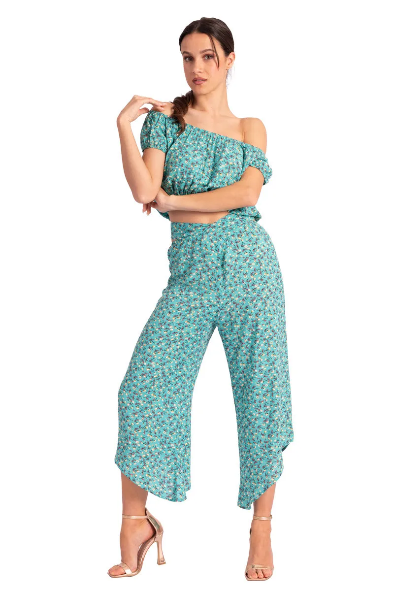 Waist Tie Veraman Floral Print Asymmetric Cropped Tango Pants