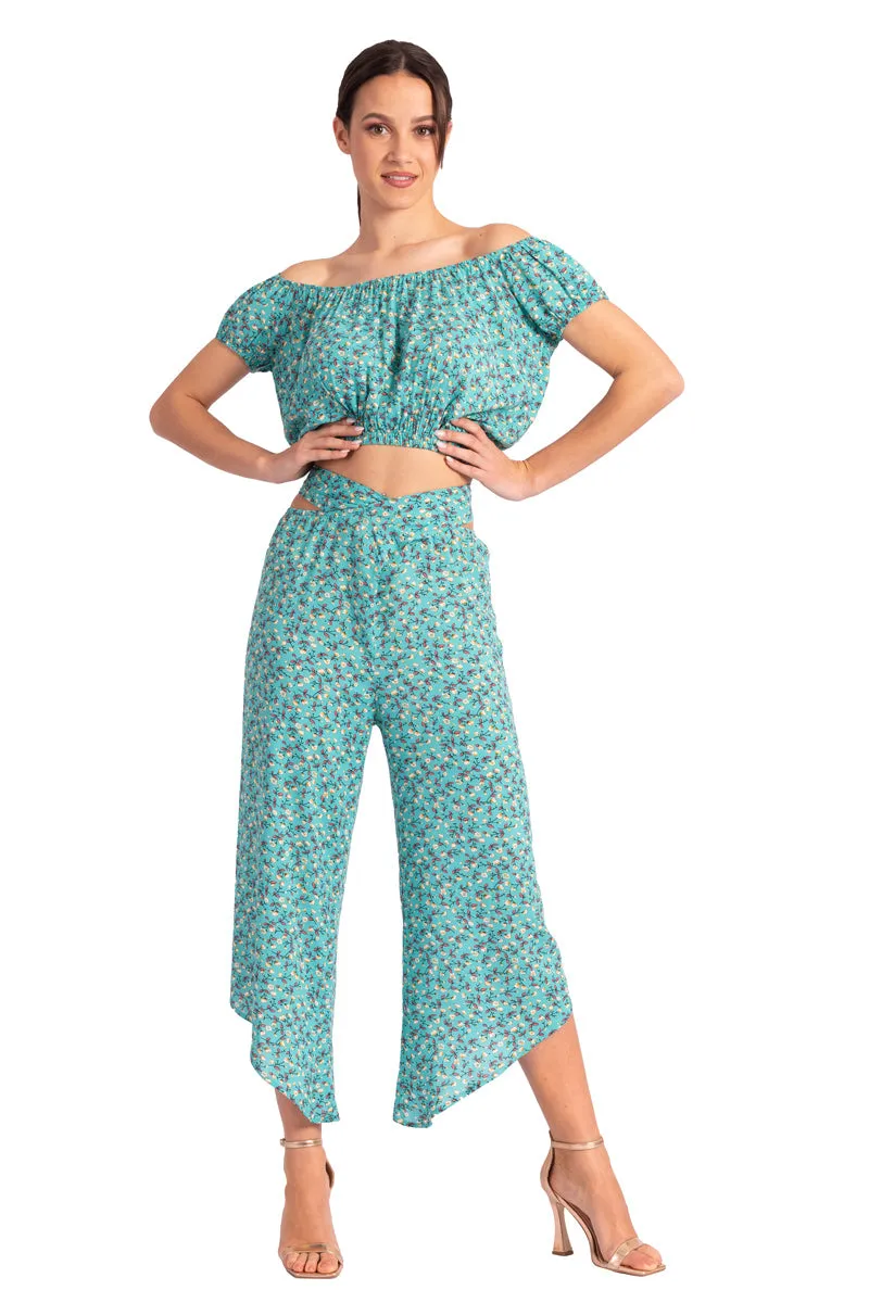 Waist Tie Veraman Floral Print Asymmetric Cropped Tango Pants