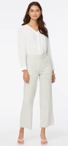 Wide Leg Ankle Trouser Gestreept Stretch Linnen | Slubby Stripe