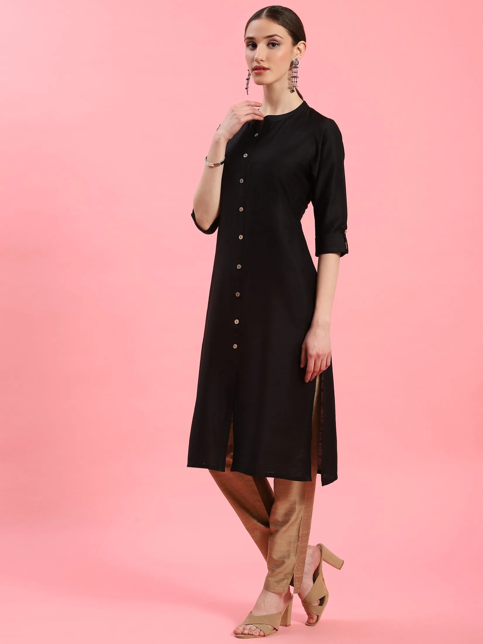 Women Black Solid Kurta