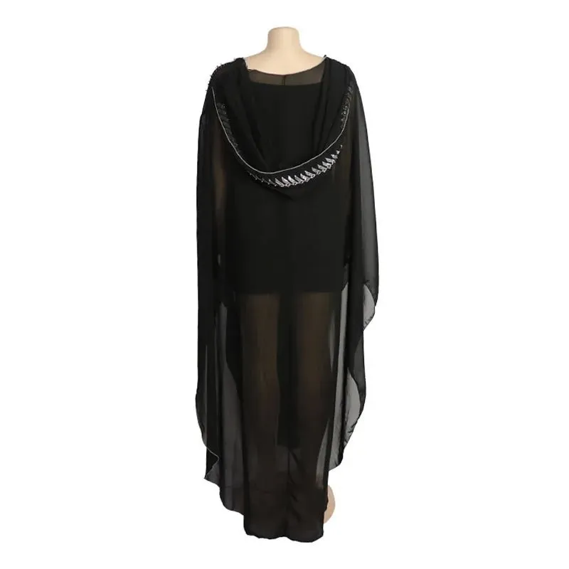 Women's Chiffon African Hooded Dress – Traditional Abaya Kaftan with Dashiki Print, Elegant Robe Gown