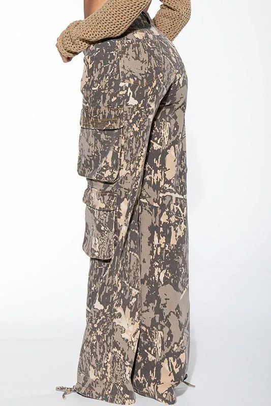 Wood Camo Print Twill Pants