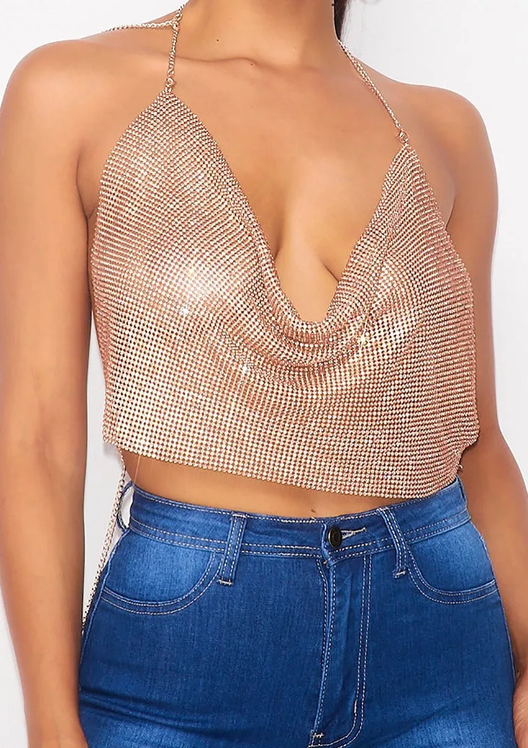 Zia Metallic Halter Crop Top - Gold | Rose Gold